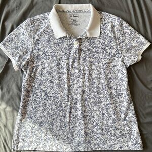 L.L. Bean Cream and Blue Floral Polo